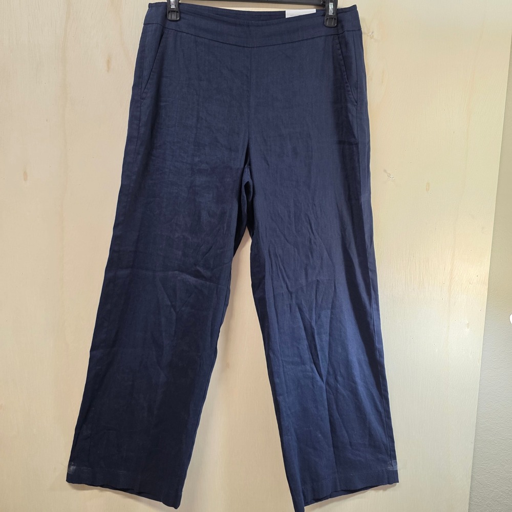 Chico's Wide Leg Linen Blend Navy Blue Trousers Pants Size 2.5R US 14R